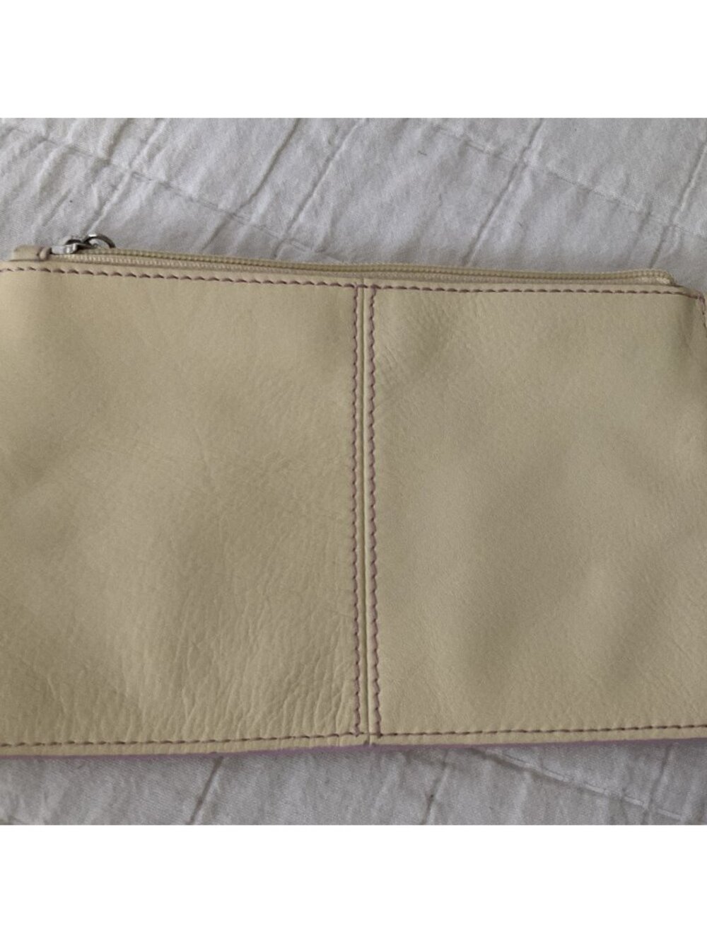 Lambertson Truex LA MER 8” X 5” Pouch Zip Top Yellow Leather W/Pink Trim & Lined